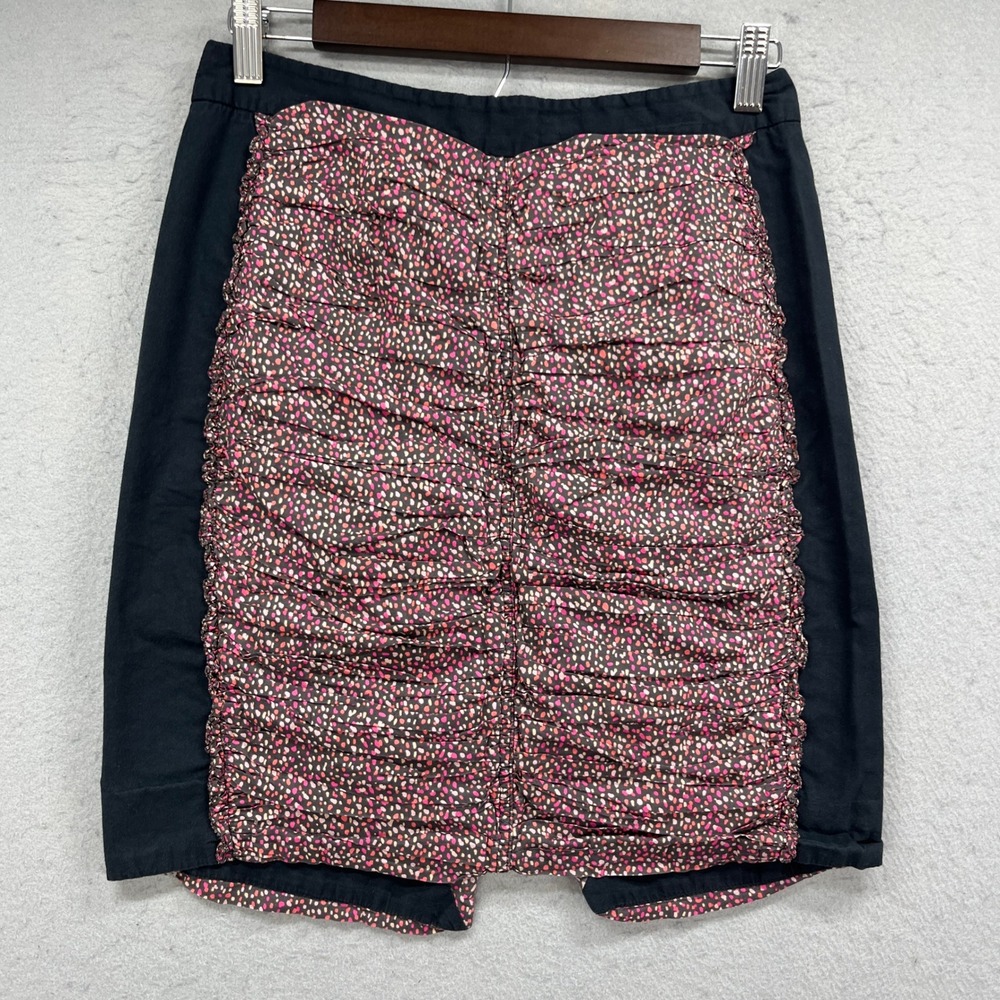 J Crew Mini Skirt Womens 4 Black Ruched Polka Dot Office Casual Preppy Retro